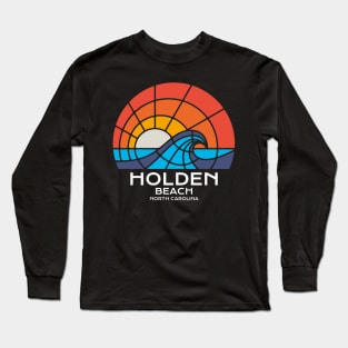 Holden Beach, NC Stained Glass Sunrise and Waves Long Sleeve T-Shirt